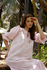 Blush Bloom Midi Embroidered Dress