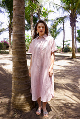 Rose Berry Embroidered Shirt Dress