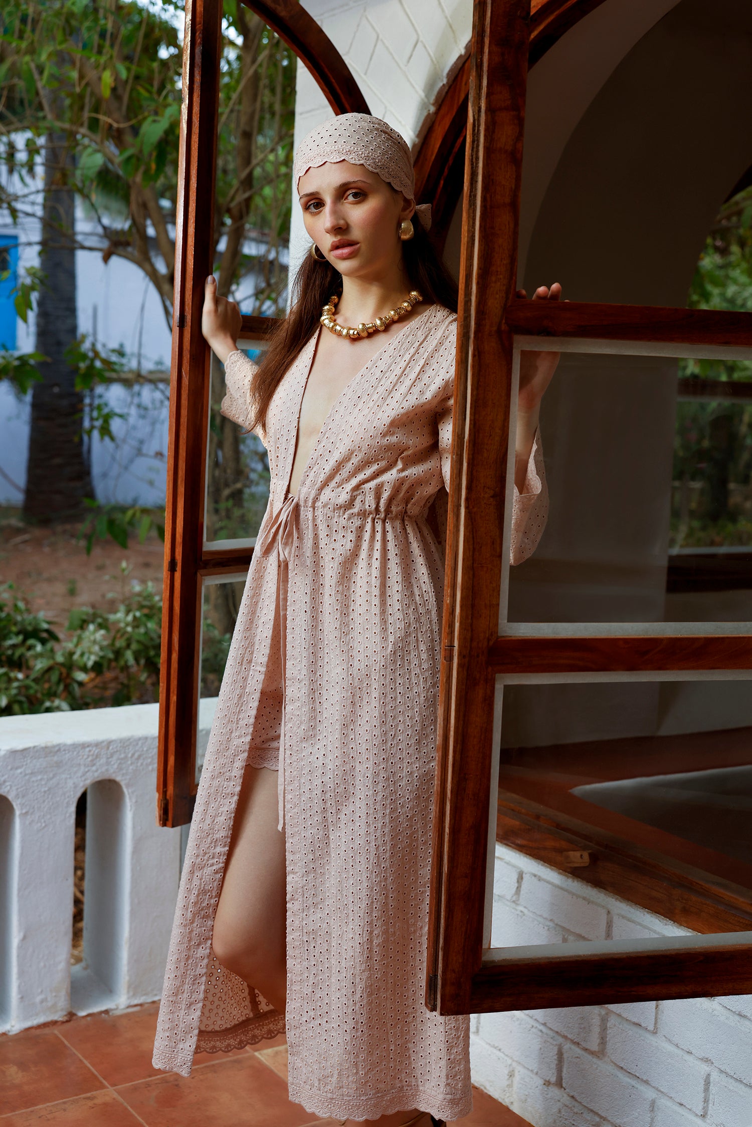 Coral Eyelet Maxi Top
